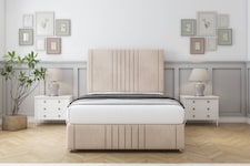 Sloomy Harrington Sand Naples Divan Bed With Mattress 2 Drawers Left Side With 26" Strutted Headboard & 12" Matching Footboard 5' King | Cream | Sand | King | 1