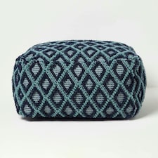 Homescapes Tula Handwoven Textured Navy & Teal Pouffe Bean Cube