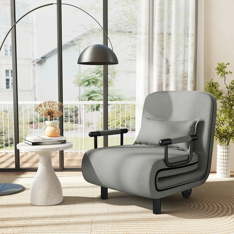 image 1 of COSTWAY 3-in-1 Convertible Sofa Bed Sleeper Chair Grey Grey