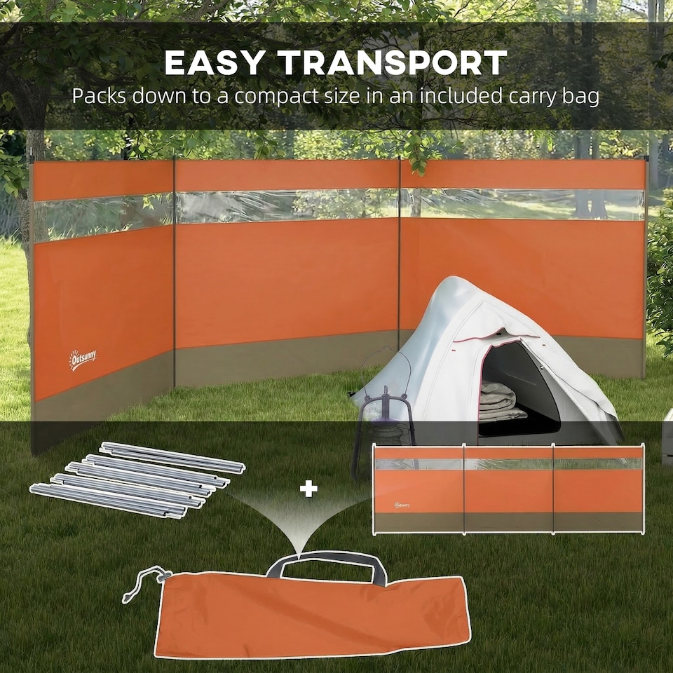 image 1 of Outsunny Camping Windbreaks with Clear Windows and Carry Bag | Orange | Orange | 440 x 140 cm