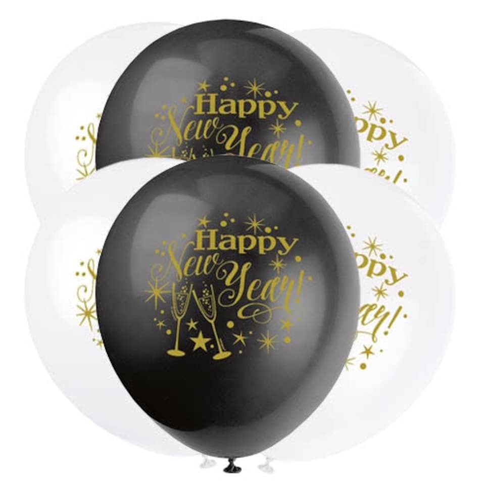 image 1 of Glittering New Year Assorted Biodegradable Latex Balloons 30cm / 12 in - Pack of 8