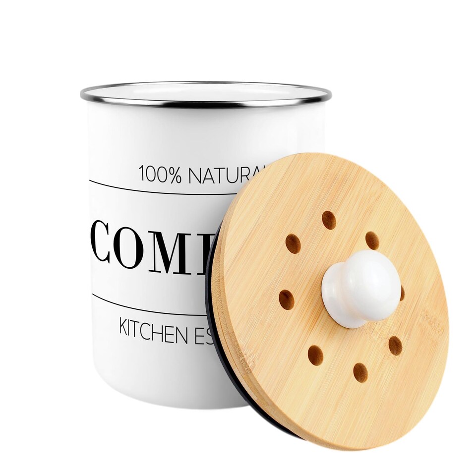 image 1 of Minimalist Essentials Compost Caddy - Metal 2L Decorative Kitchen Food Waste Bin
