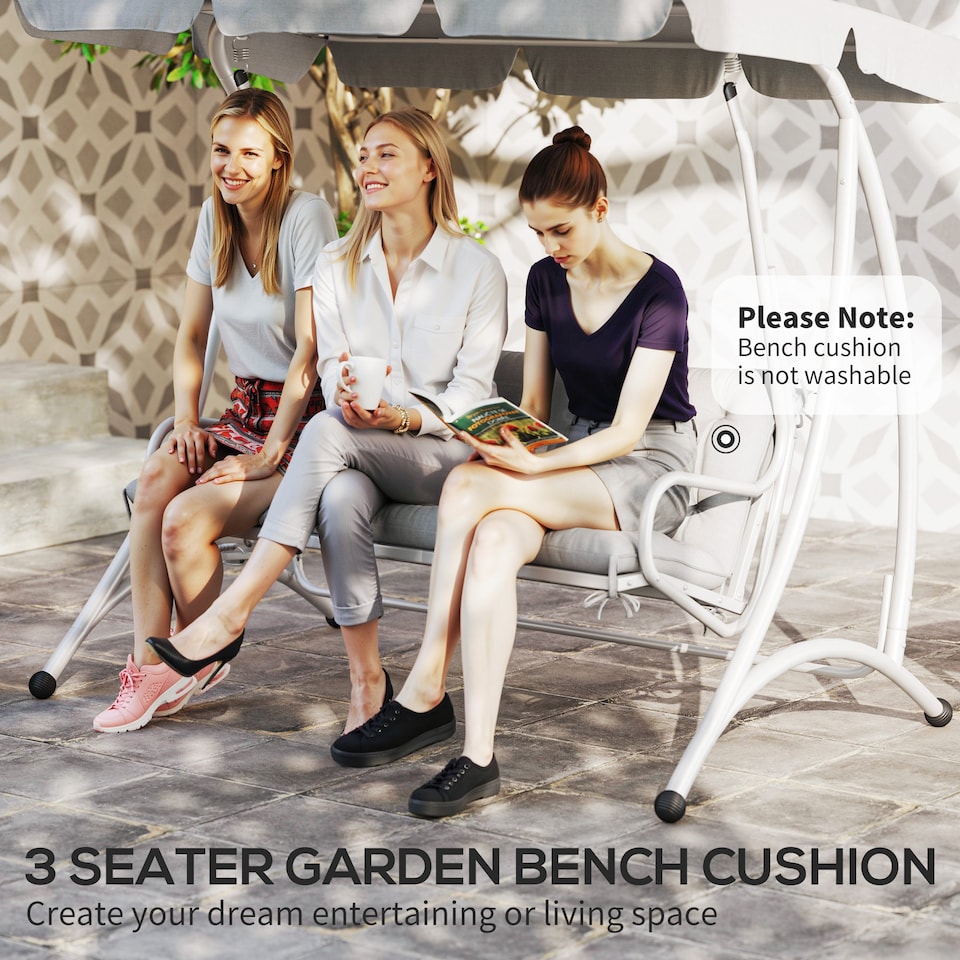 image 1 of Outsunny 3 Seater Garden Bench Cushion Outdoor Seat Pad w/ Ties Light Grey | Grey | Light Grey | 1