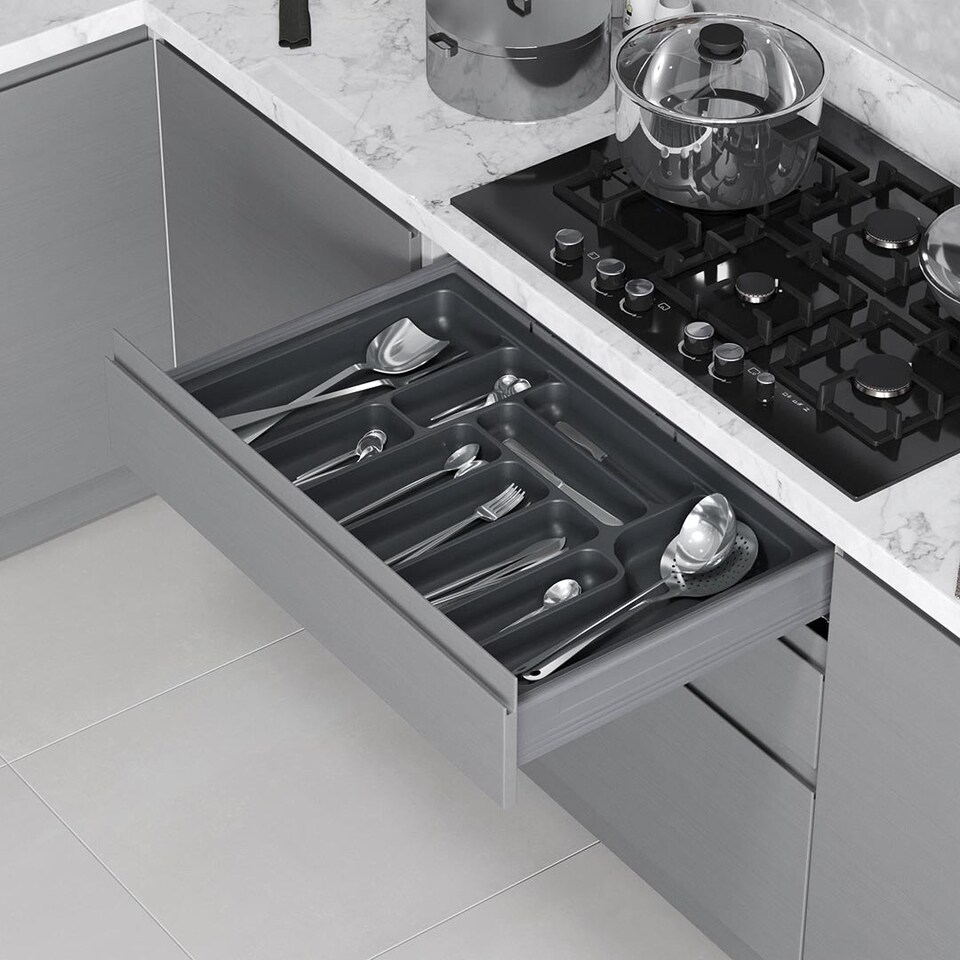 FittingsCo, Cutlery Tray for Ultra Slim Drawers, Reinforced Plastic, Dark Grey, W345mm D42mm H55mm