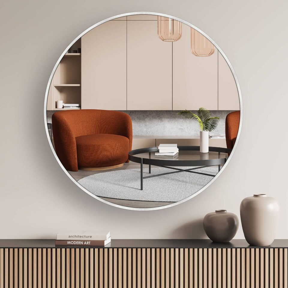 image 1 of Nielsen Jaron Round Wall Mirror - Slim Aluminium Frame - Silver - 80cm