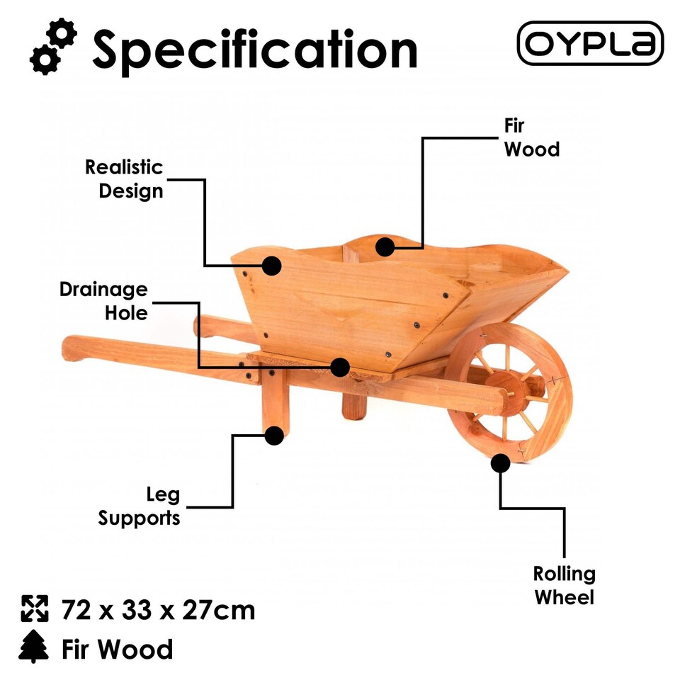 image 1 of Garden Wooden Wheelbarrow Flower Planter Ornamental Plant Pot | Brown