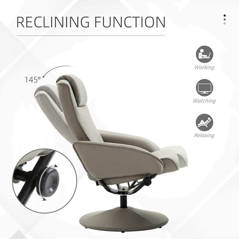 image 1 of HOMCOM Swivel Armchair with Footstool and Adjustable Backrest Grey