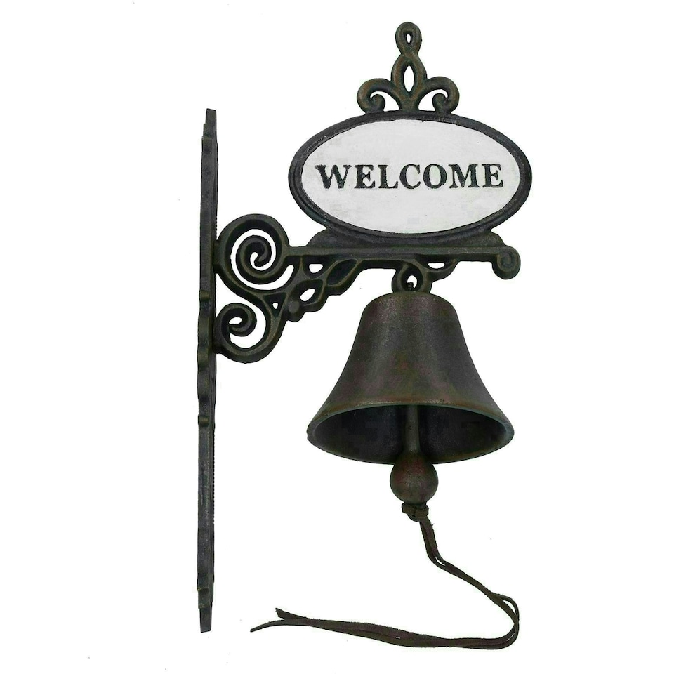 image 1 of Welcome Bell Cast Iron Sign Door Wall Fence Gate House Doorway Entry Garden
