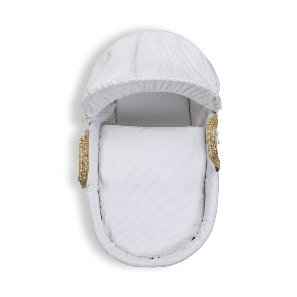 image 1 of Clair de Lune Waffle Palm Moses Basket With Folding Stand - White