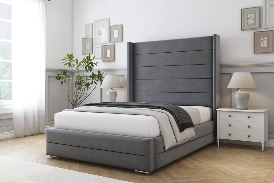 image 1 of Sloomy Sterling Armour Coniston Bed Frame With Mattress With 50"  Upholstered Wingback Headboard 2'6 Small Single