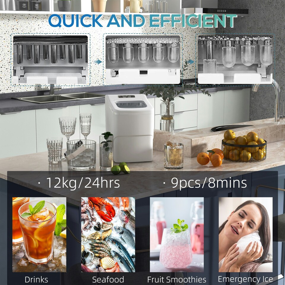 image 1 of HOMCOM Ice Maker 12kg/24H Production with Scoop Basket for Home Office Black