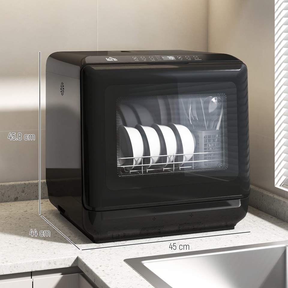 image 1 of HOMCOM Tabletop Dishwasher, Mini Countertop Dishwasher with Built-in 6L Water Tank, 6 Programs, Touch Control, LED Display, 4 Place Settings, Dual Water Supply and Air Drying Function, Black