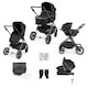 image 1 of Cosmo Travel System & Stratus (Black) - Birth to 22kg (Approx. 4 Years). Convertible Seat, UPF 50+ Hood, Footwarmer, Apron, Raincover, Changing Bag & Mat