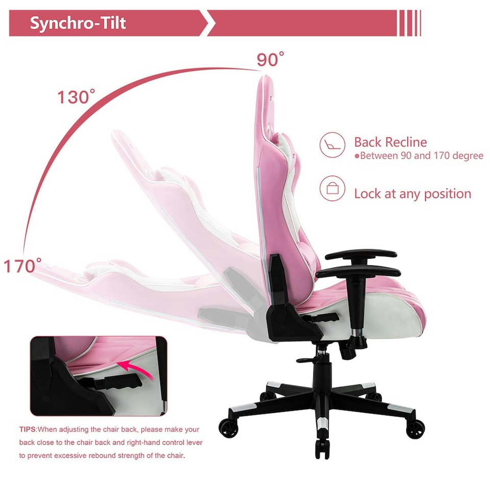 image 1 of Pro GT Reclining Sports Racing Office Desk Faux Leather Gaming Chair (Pink)