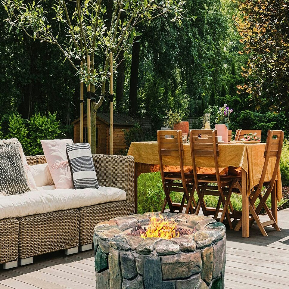 image 1 of Centurion Supports Fireology KALUYA Bronze Lavish Garden and Patio Gas Fire Pit with Eco-Stone Finish - Fully Assembled