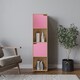 image 2 of 4 -Cube Tall Shelving Unit With Wooden Doors | Brown | Oak & Pink | 1