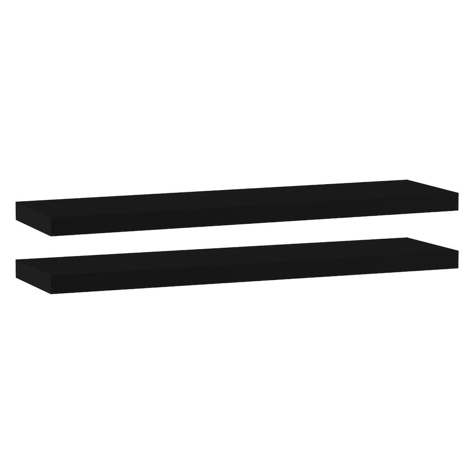 image 1 of Floating Wooden Wall Shelves - 90x23.5cm | Black | Black & Set of 2 | 2
