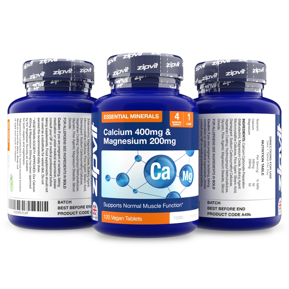 image 1 of Zipvit Calcium 400mg & Magnesium 200mg, Bone, Muscle & Energy Support, 120 Vegan Tablets, 4-Month Supply