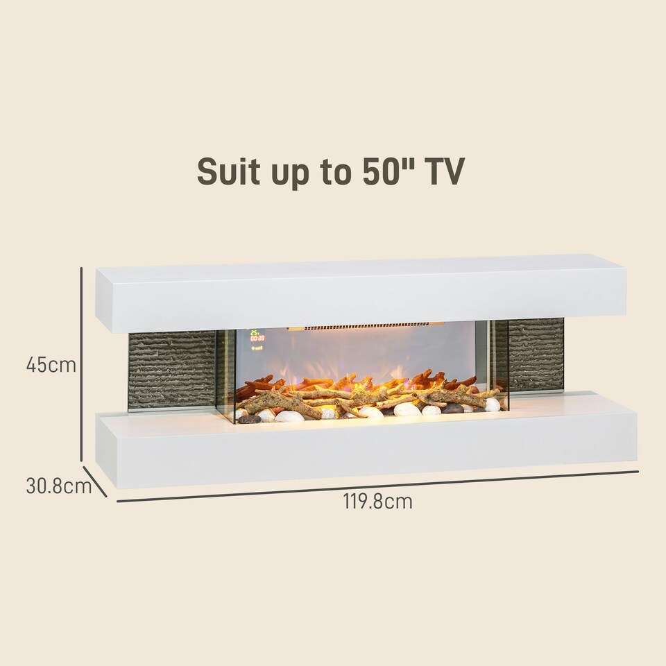 image 1 of HOMCOM 2000W Wall Mounted Electric Fireplace, Freestanding, 2000W, White