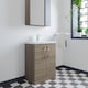 image 3 of Balterley Level Compact Bathroom Cloakroom Vanity Basin Unit with Ceramic Basin, Handles, Mid Oak | Brown | Grey Vicenza Oak | 840 x 620 x 360mm
