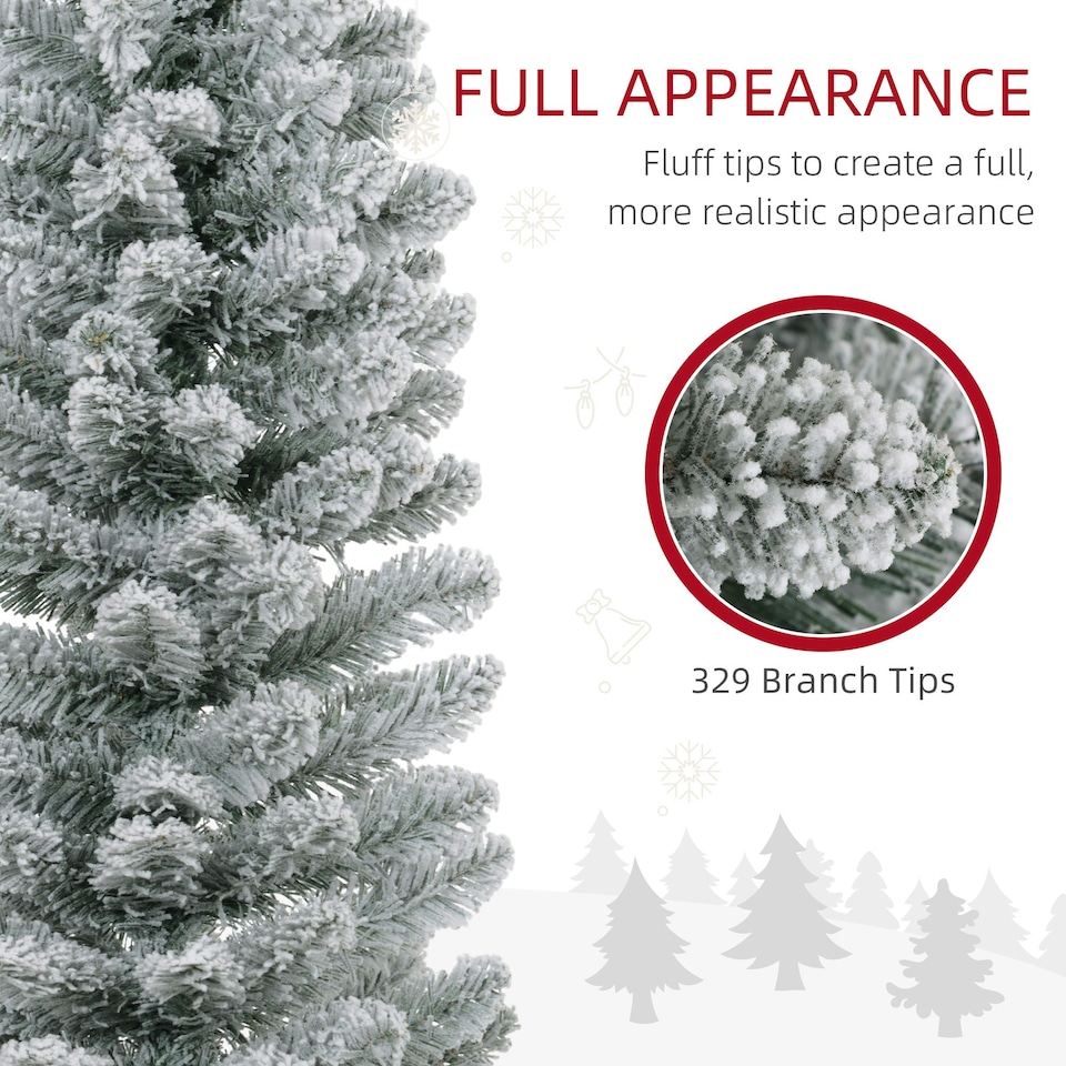 image 1 of HOMCOM 6 Foot Artificial Pencil Christmas Tree with Snow Flocked Tips, White