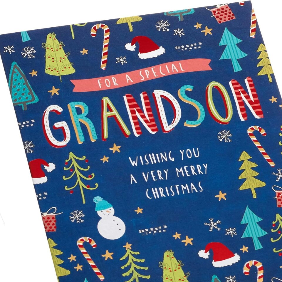 image 1 of Festive Pattern Design Grandson Christmas Card
