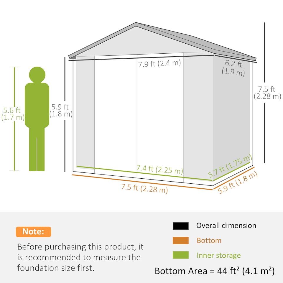 image 1 of Outsunny 8 x 6ft Garden Shed Storage w/ Foundation Kit, Vents, Light Grey | Grey | 1