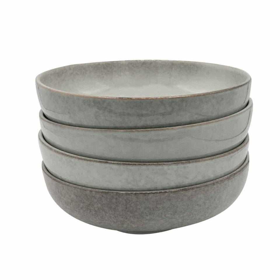 image 1 of Cooks Professional Nordic Stoneware 20cm Pasta Bowls | Set of 4 | Reactive Glaze | Grey