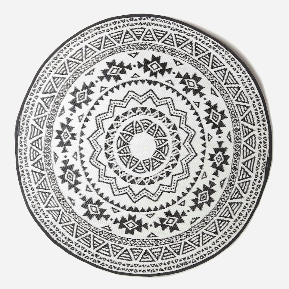 image 1 of Homescapes Outdoor Rug Luxury Waterproof Reversible, For Garden, Round Motif | Black | Black and white