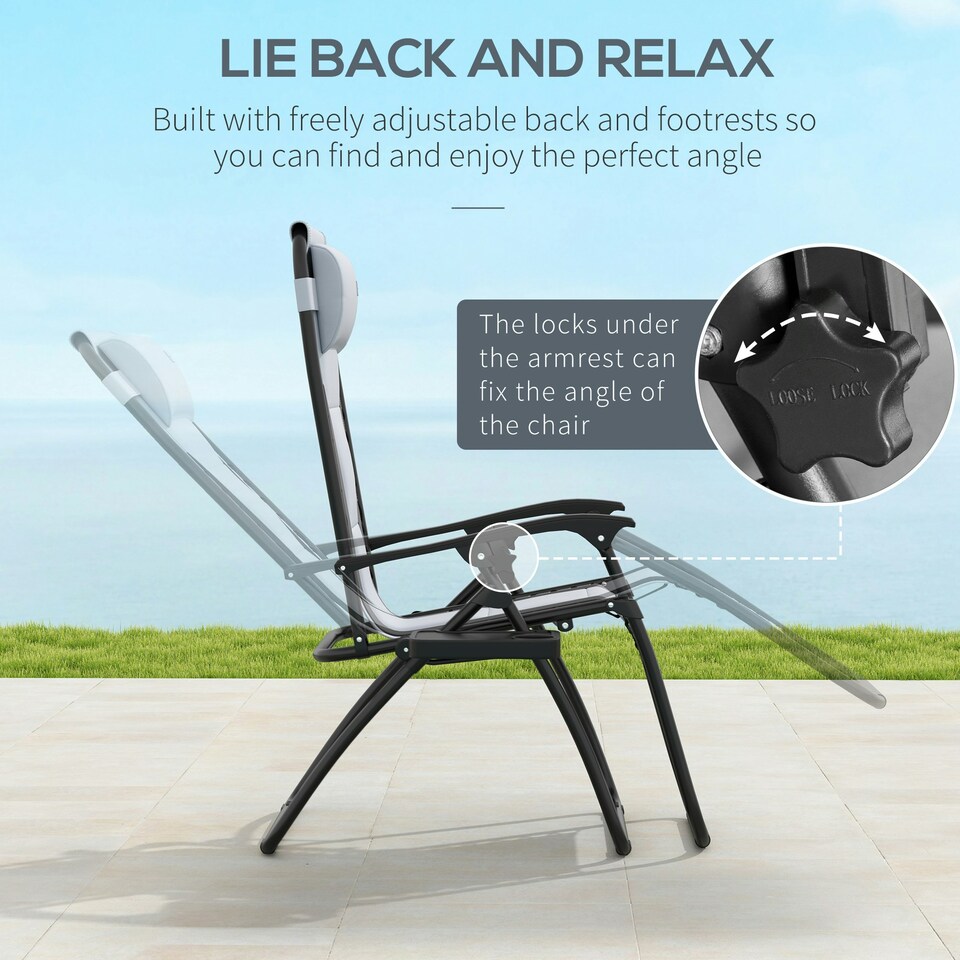image 1 of Outsunny 2 Pcs Zero Gravity Lounger Folding Recliner Chair Cup Holder Grey