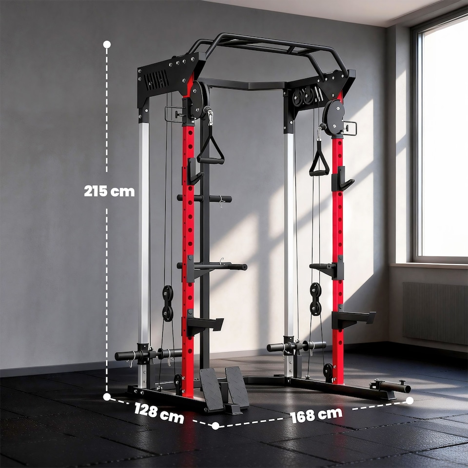 image 1 of SPORTNOW Power Cage Power Rack with Adjustable Cable Pulley System Landmine
