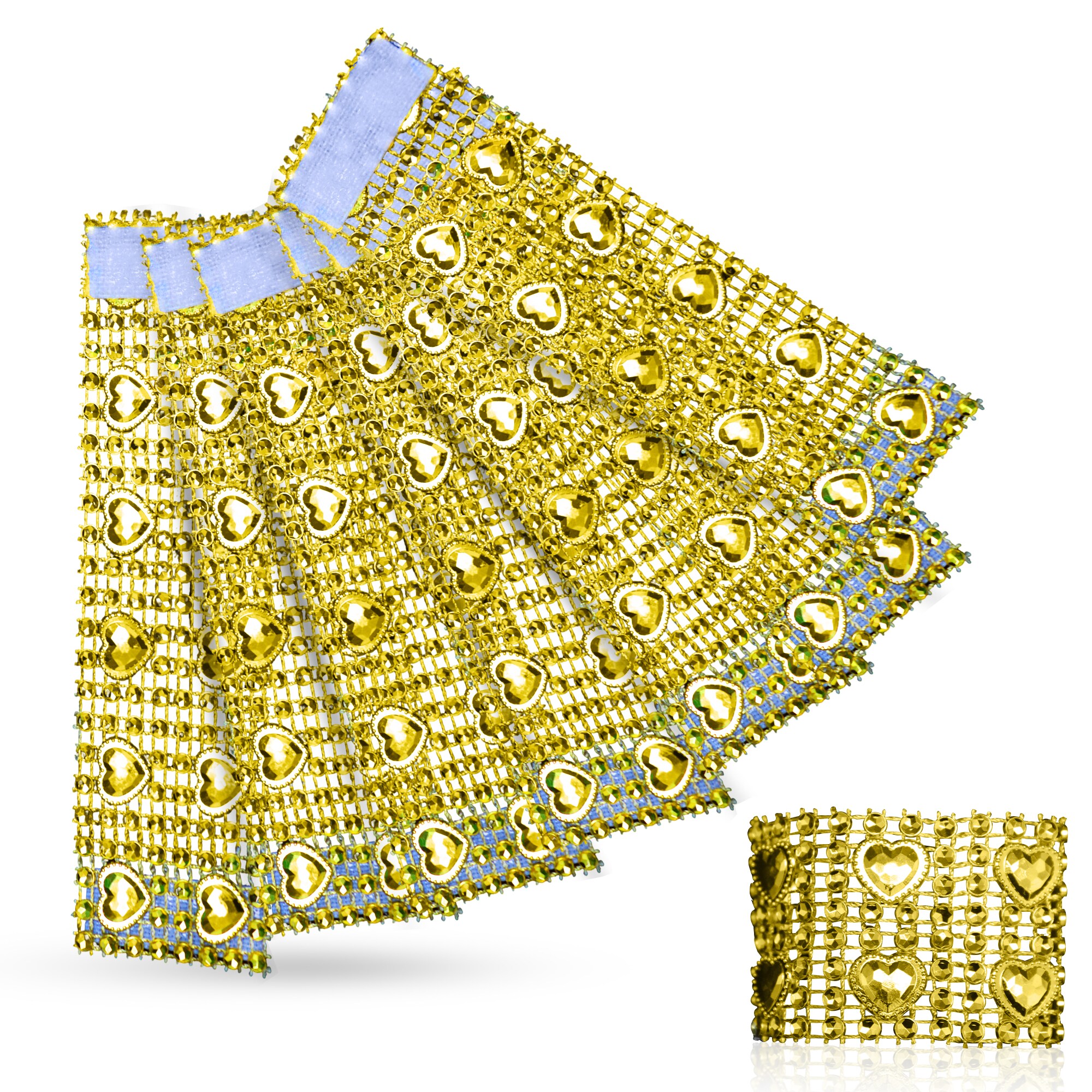Neel Blue Set of 10 Diamond Napkin Rings Bling Gold Heart Shaped Napkin Rings Holder, 13cm x 4cm | Size: 13 cm x 4 cm