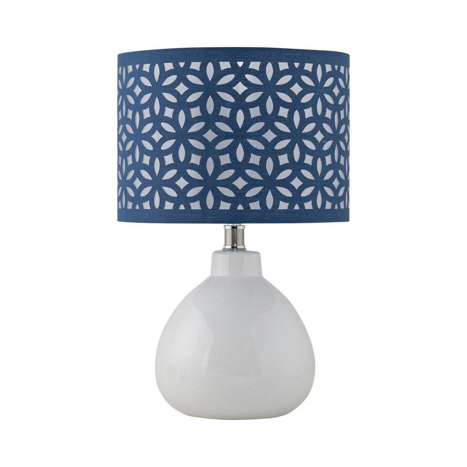 image 1 of First Choice Lighting Tuscan White Ceramic Lamp with Navy Blue Cut Out Shade White | Blue