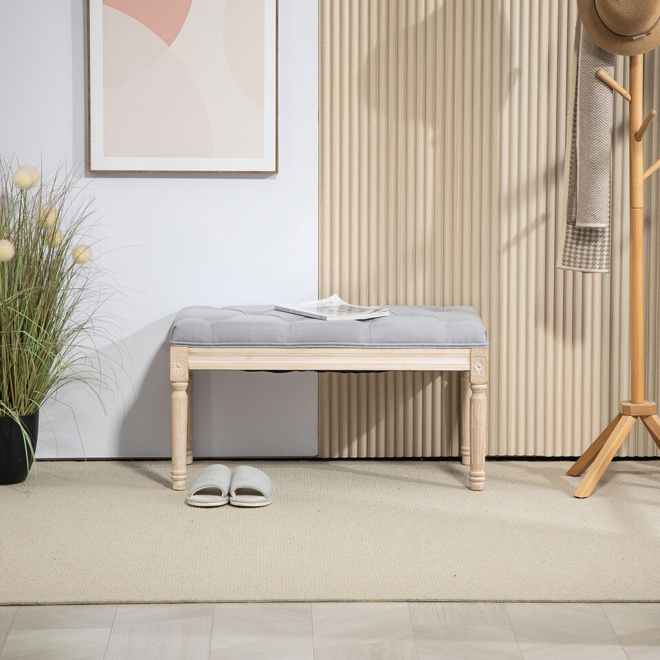 image 1 of HOMCOM 80cm End of Bed Bench, Window Seat, Tufted Bench for Bedroom, Hallway, Living Room, Light Grey