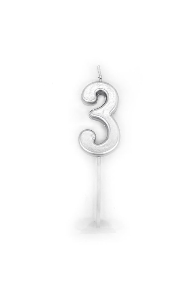 image 1 of Number 3 Silver Candle | Silver