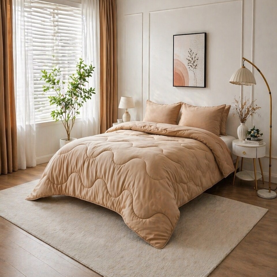 image 1 of 10.5 Tog Supersoft Microfibre Duvet with Pillowcases – Coverless or Use with Duvet Cover | Cream | Dark Natural | Double