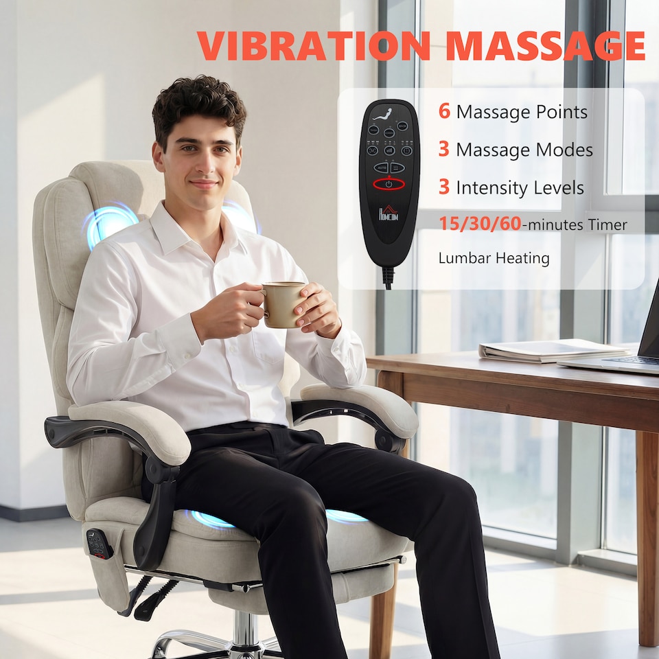image 1 of HOMCOM Massage Office Chair with Heat, 135° Reclining Desk Chair