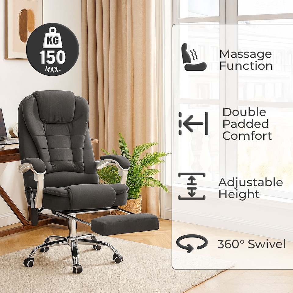 image 1 of Neo Office Chair Brown Faux Leather with Massage Function & Footrest | Grey