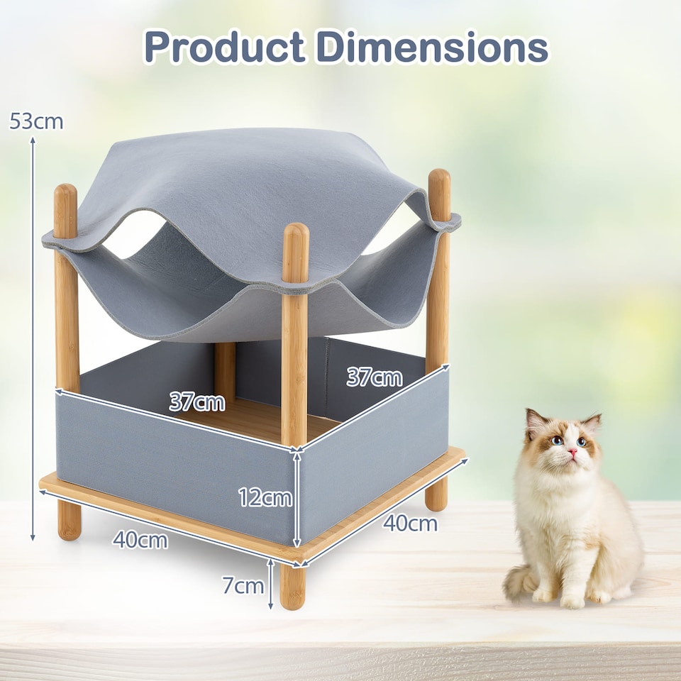 image 1 of COSTWAY 2-Tier Wooden Cat House Modern Cat Tree With Semi-enclosed Condo-Gray
