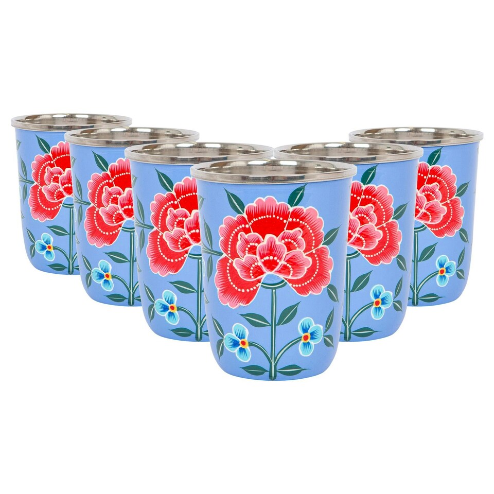 image 1 of BillyCan Hand-Painted Picnic Cups - 300ml - Ocean Peony Blue