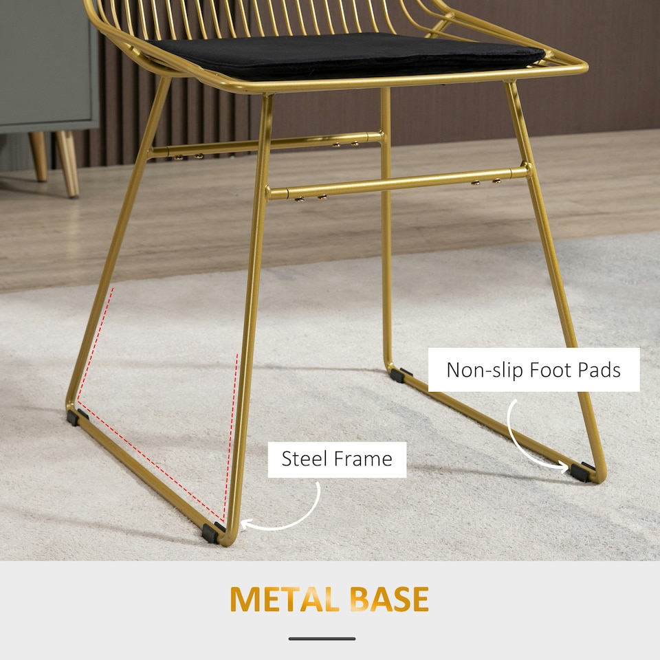 image 1 of HOMCOM Dining Chairs Set of 2, Metal Wire Kitchen Chairs with Back, Gold Tone