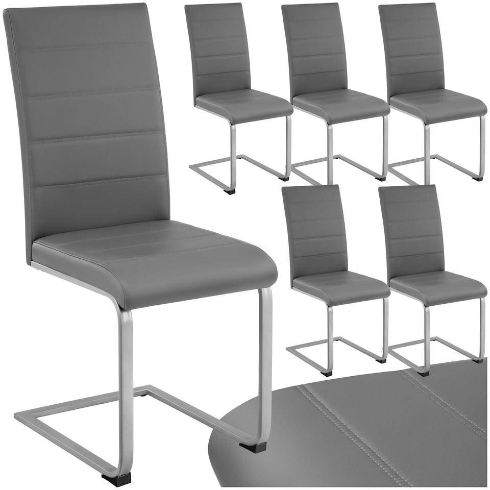 image 1 of Dining Chairs - cantilevered, high backrest, flat steel frame - Set of 6 Grey