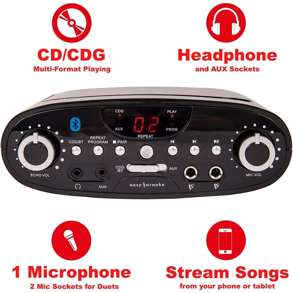 image 1 of Professional Karaoke Machine with Microphone | Bluetooth CDG Karaoke System for TV