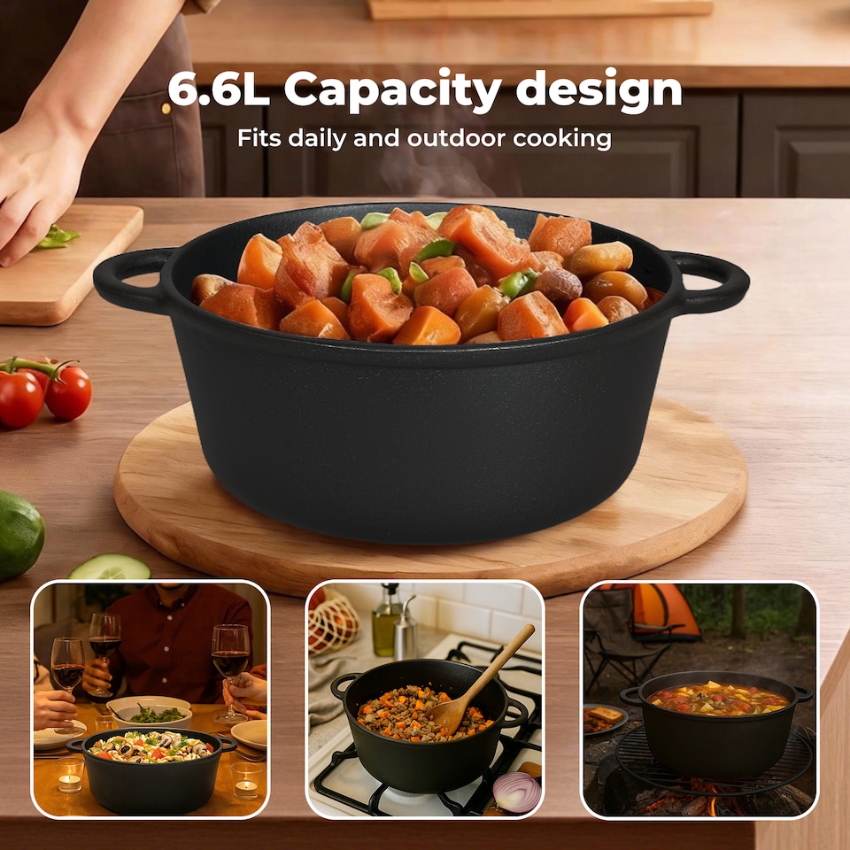 image 1 of TOQUE Cast Iron Dutch Oven Heavy Duty Casserole Dish Pot Stockpot With Lid