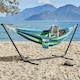 image 2 of Yaheetech Outdoor Hammock with Adjustable Steel Stand-Blue Green Stripe