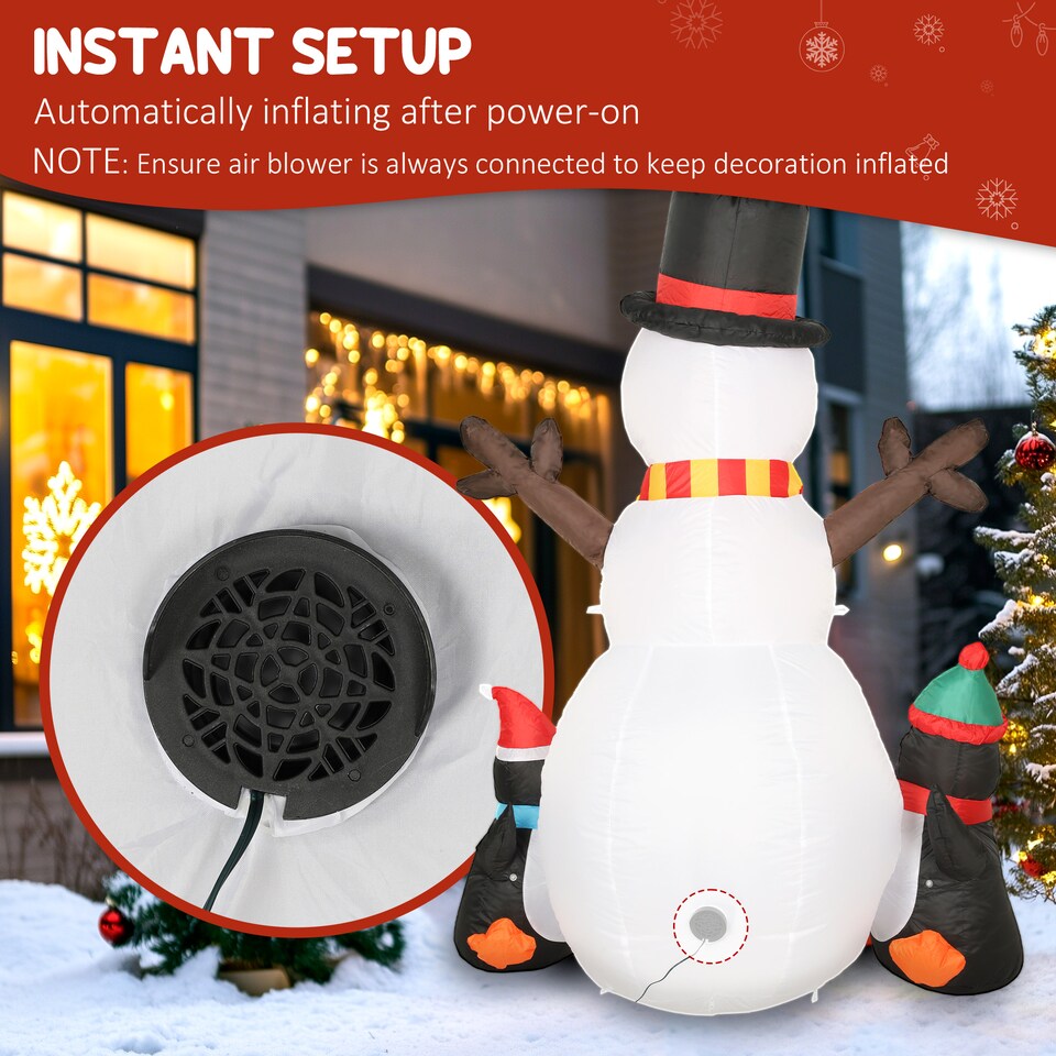 image 1 of Outsunny Blow Up Christmas Inflatables with Flashing Projector Light | White