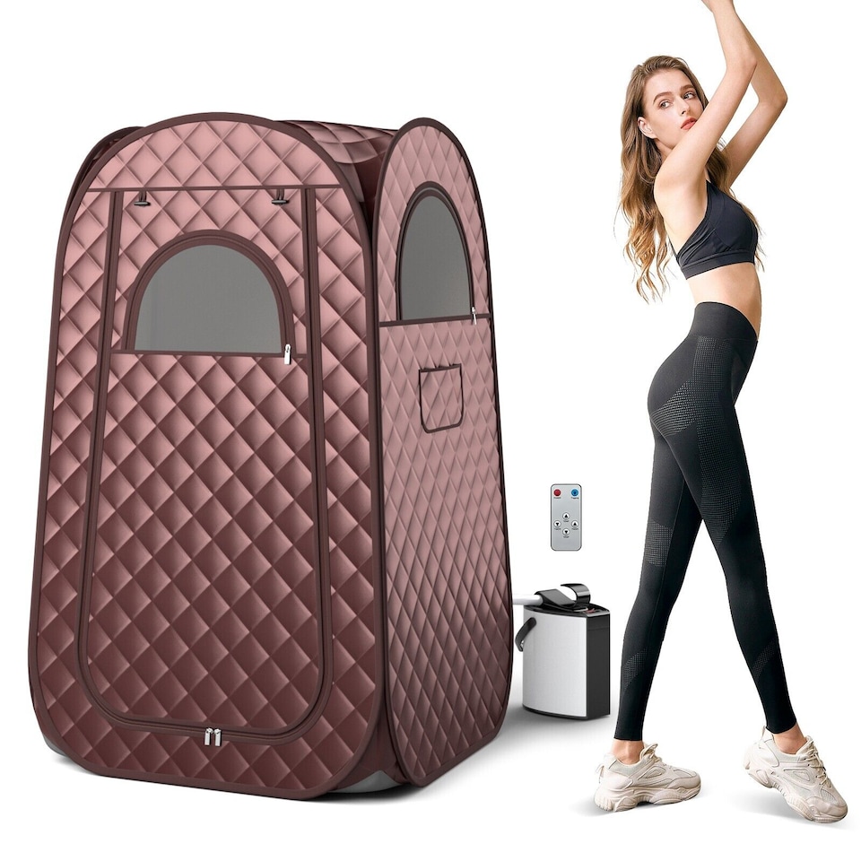 image 1 of COSTWAY Portable Home Sauna Full Body Steam Sauna Tent w/3L Steam Generator
