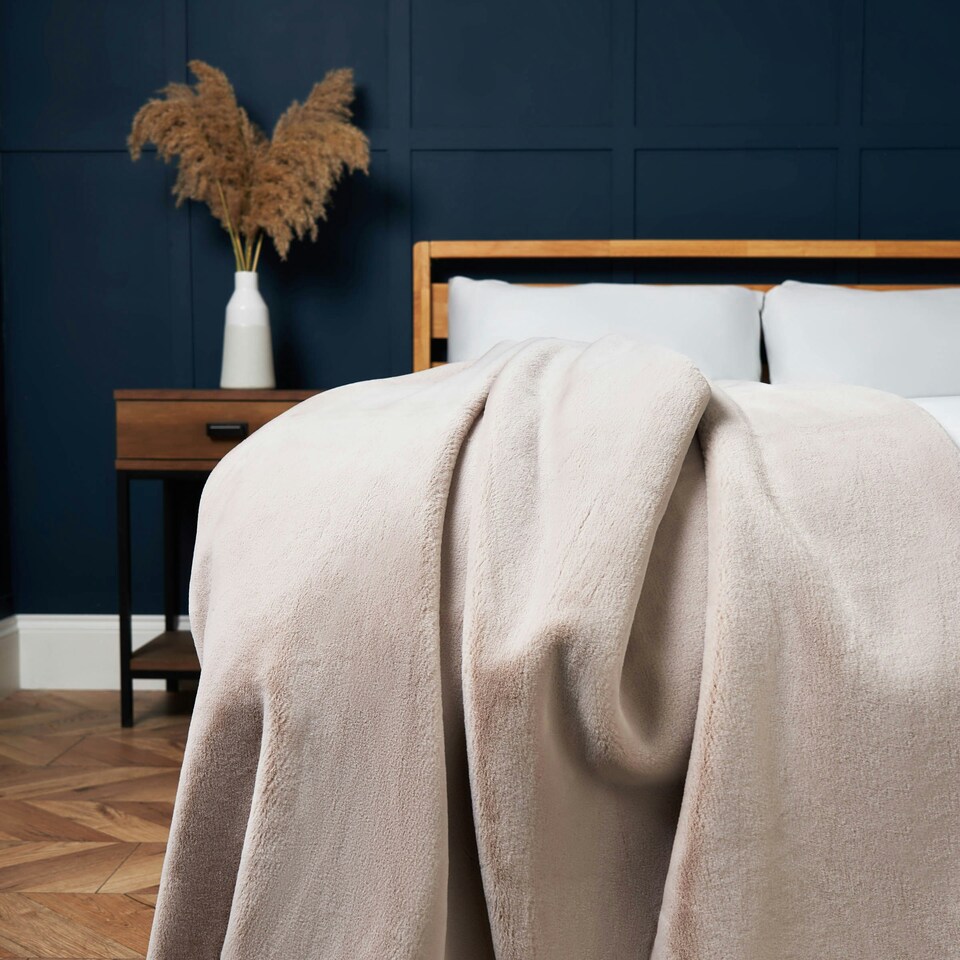 image 1 of BHS Plain Faux Fur Throw, Beige