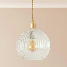 ValueLights Maddison Clear Ribbed Glass Globe Easy Fit Pendant Lamp Shade with LED Bulb Multi