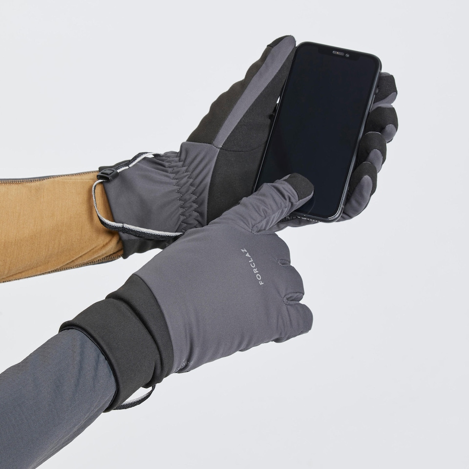 image 1 of Decathlon Adults’ windproof tactile trekking gloves, MT900 - Grey